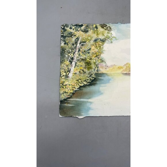 Hand-Painted Watercolor Landscape Art nature green blue On Textured Paper 15x11" - Picture 4 of 4